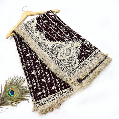 Indian Vintage Heavy Maroon Dupatta Velvet Long Stole Hand Embroidered Scarves Golden Zardozi Zari Wedding Veil Bridal Wear