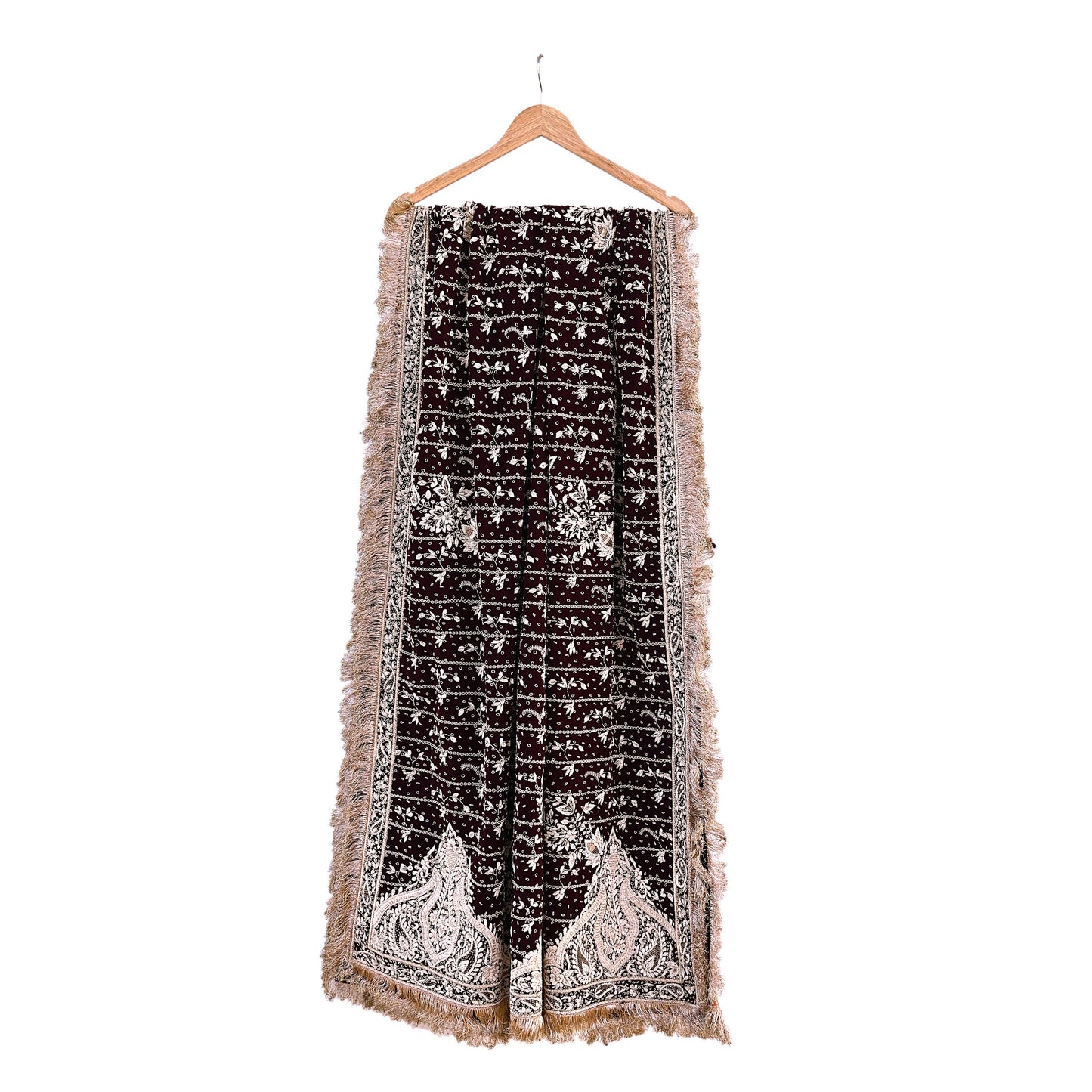 Indian Vintage Heavy Maroon Dupatta Velvet Long Stole Hand Embroidered Scarves Golden Zardozi Zari Wedding Veil Bridal Wear