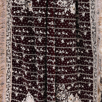 Indian Vintage Heavy Maroon Dupatta Velvet Long Stole Hand Embroidered Scarves Golden Zardozi Zari Wedding Veil Bridal Wear