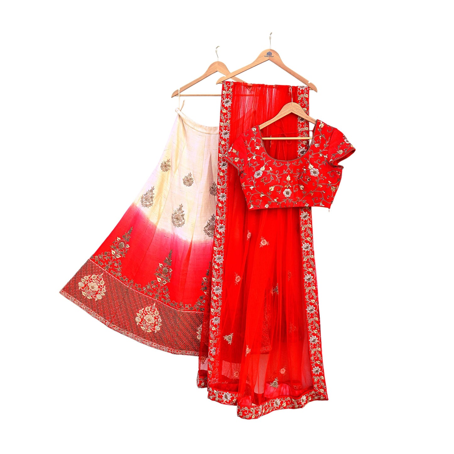 Indian Heavy Ivory Red Raw Silk & Net Hand Embroidered Lehenga 3pcs Set Designer By Manish Malhotra Party Wear