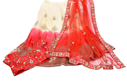 Indian Heavy Ivory Red Raw Silk & Net Hand Embroidered Lehenga 3pcs Set Designer By Manish Malhotra Party Wear