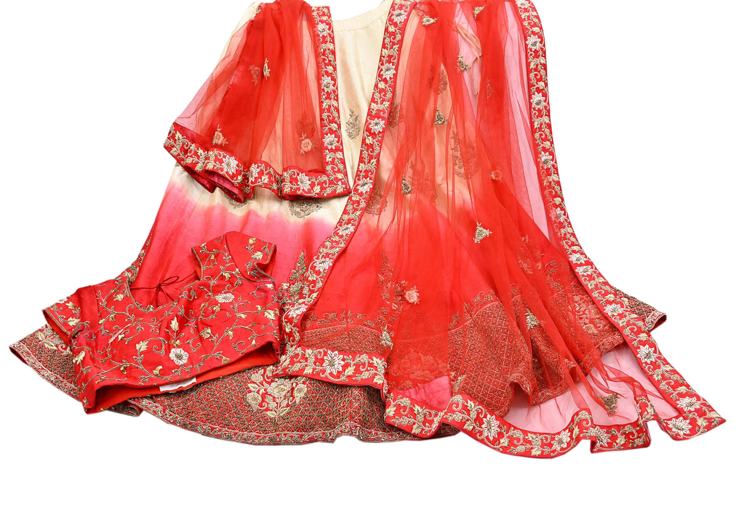 Indian Heavy Ivory Red Raw Silk & Net Hand Embroidered Lehenga 3pcs Set Designer By Manish Malhotra Party Wear