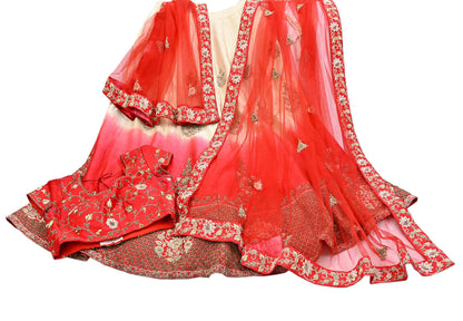 Indian Heavy Ivory Red Raw Silk & Net Hand Embroidered Lehenga 3pcs Set Designer By Manish Malhotra Party Wear