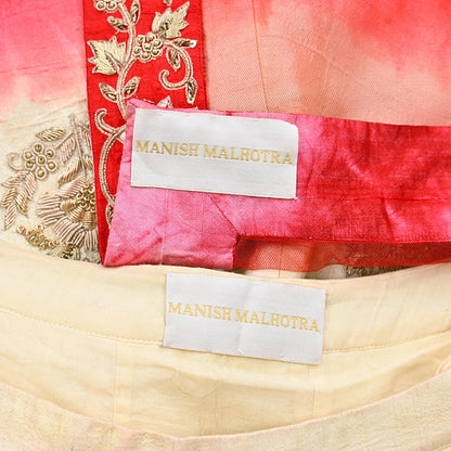 Indian Heavy Ivory Red Raw Silk & Net Hand Embroidered Lehenga 3pcs Set Designer By Manish Malhotra Party Wear