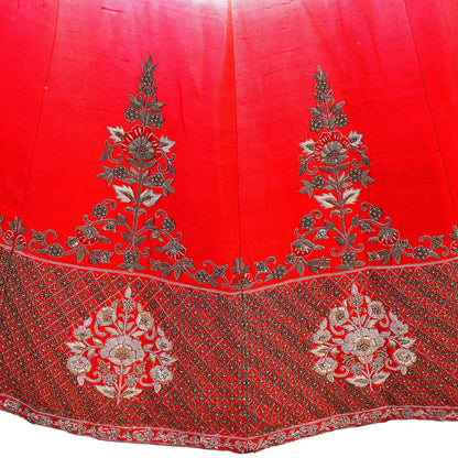 Indian Heavy Ivory Red Raw Silk & Net Hand Embroidered Lehenga 3pcs Set Designer By Manish Malhotra Party Wear
