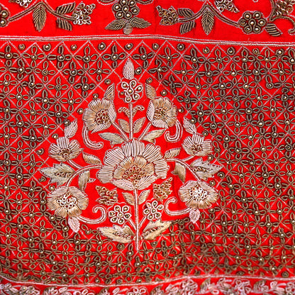 Indian Heavy Ivory Red Raw Silk & Net Hand Embroidered Lehenga 3pcs Set Designer By Manish Malhotra Party Wear