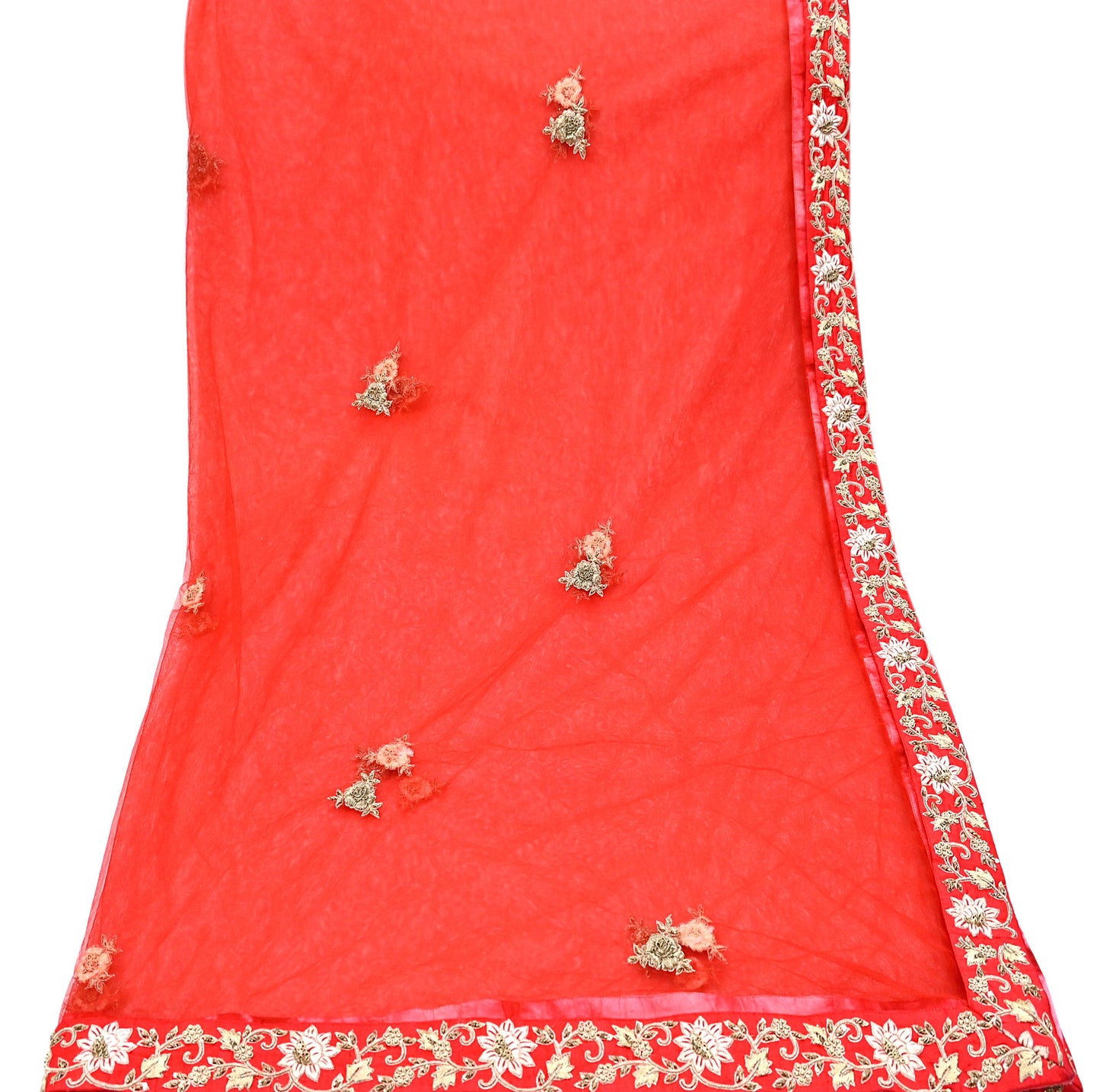 Indian Vintage Heavy Wedding Red Net/Mesh Hand Embroidered Dupatta Designer By Manish Malhotra Bridal Wear Zardozi Veil Hijab