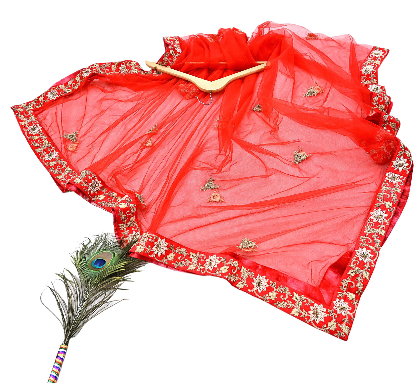 Indian Vintage Heavy Wedding Red Net/Mesh Hand Embroidered Dupatta Designer By Manish Malhotra Bridal Wear Zardozi Veil Hijab