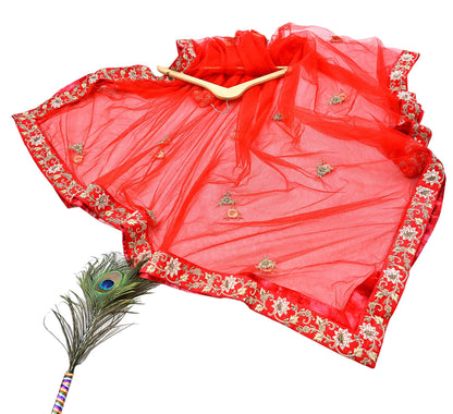 Indian Vintage Heavy Wedding Red Net/Mesh Hand Embroidered Dupatta Designer By Manish Malhotra Bridal Wear Zardozi Veil Hijab
