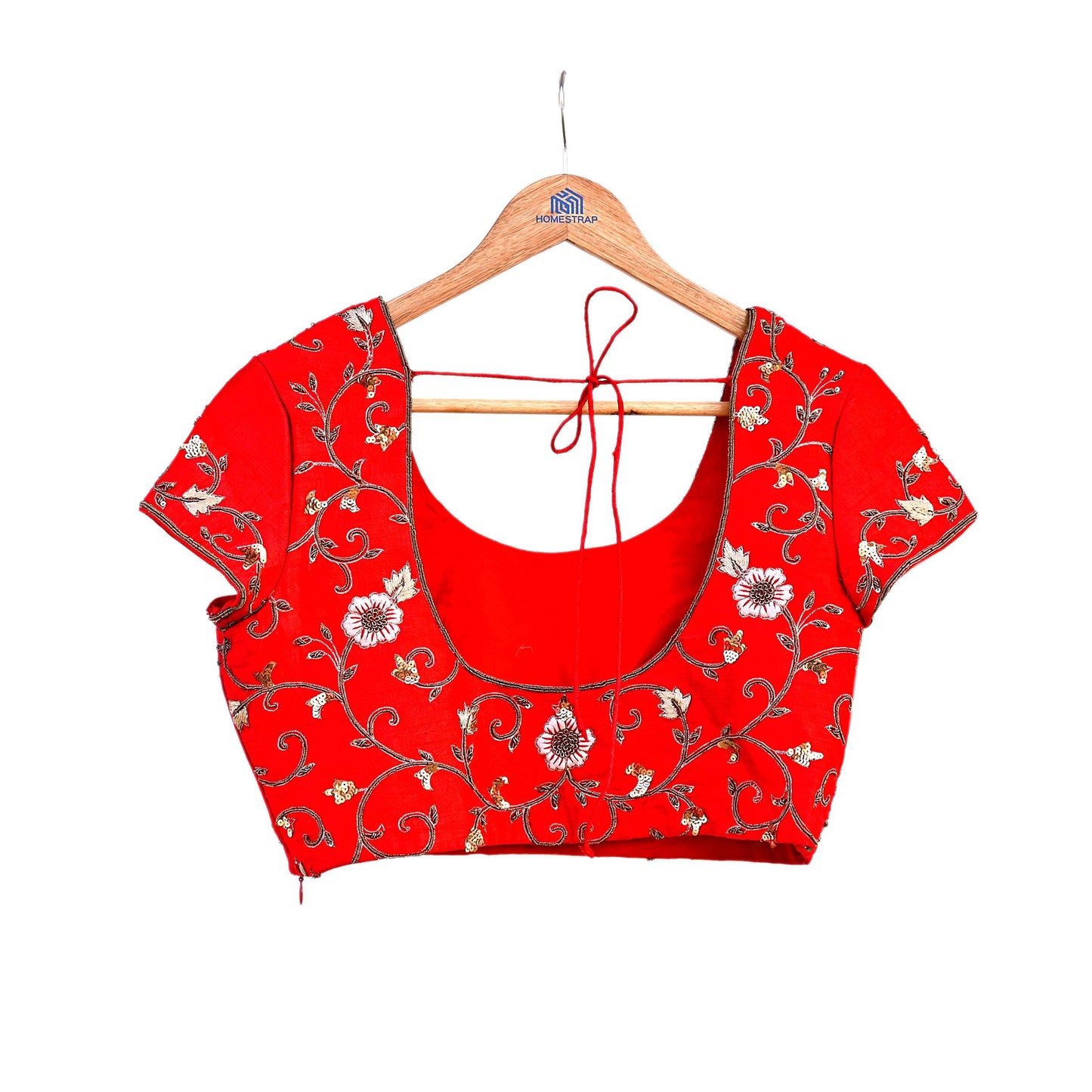 Indian Pre-owned Red raw silk Hand Embroidered By Designer manish malhotra Padded Blouse/Top/Crop L Size Party wear Bollywood