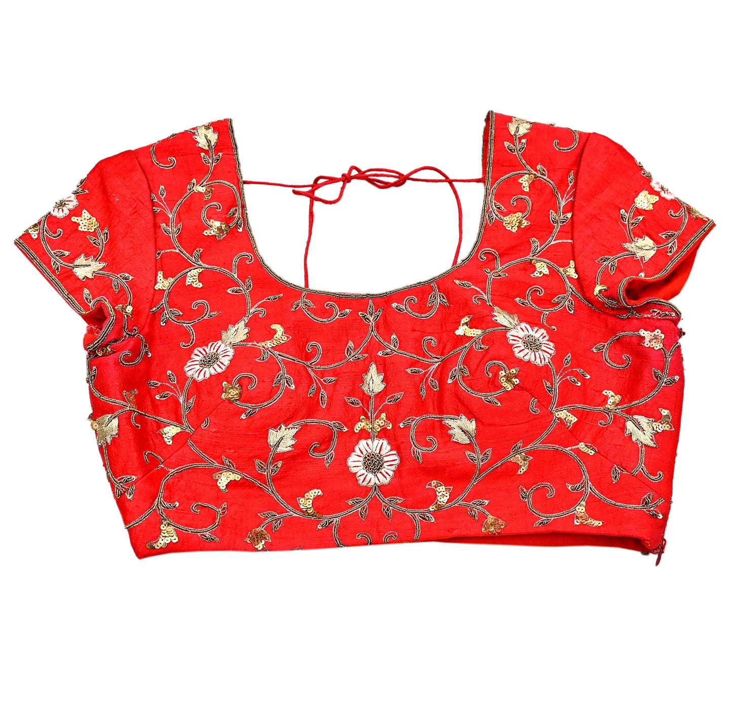 Indian Pre-owned Red raw silk Hand Embroidered By Designer manish malhotra Padded Blouse/Top/Crop L Size Party wear Bollywood