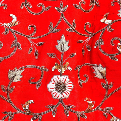 Indian Pre-owned Red raw silk Hand Embroidered By Designer manish malhotra Padded Blouse/Top/Crop L Size Party wear Bollywood