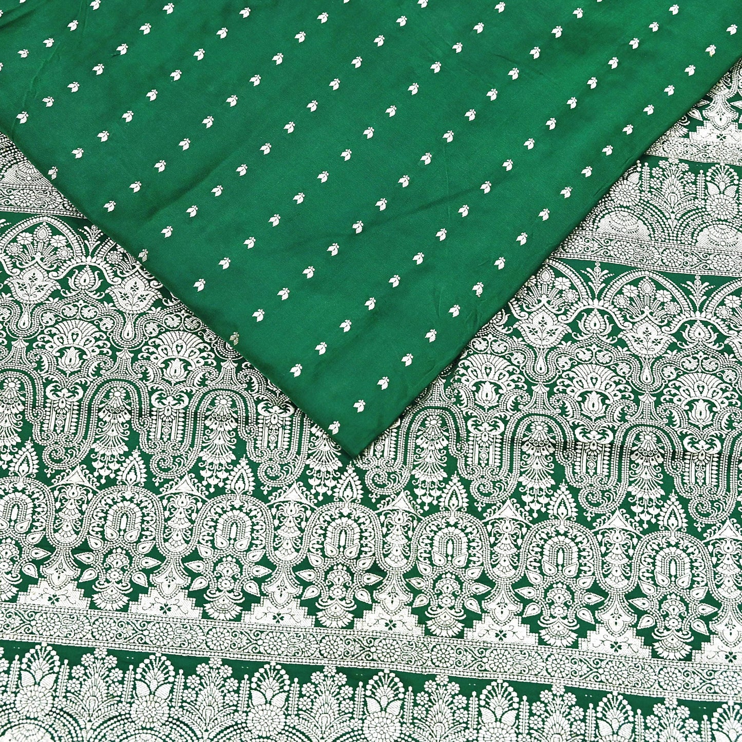 Indian Vintage Sari Bottle Green Heavy Wedding Pure Satin Silk Woven Banarasi Brocade Saree Zari 5Yd Craft Fabric Ethnic Dress making