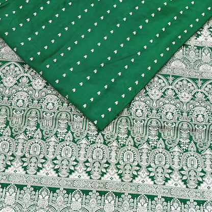 Indian Vintage Sari Bottle Green Heavy Wedding Pure Satin Silk Woven Banarasi Brocade Saree Zari 5Yd Craft Fabric Ethnic Dress making