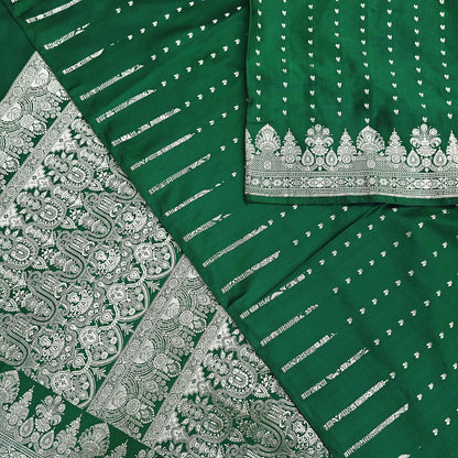 Indian Vintage Sari Bottle Green Heavy Wedding Pure Satin Silk Woven Banarasi Brocade Saree Zari 5Yd Craft Fabric Ethnic Dress making