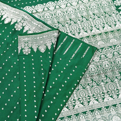 Indian Vintage Sari Bottle Green Heavy Wedding Pure Satin Silk Woven Banarasi Brocade Saree Zari 5Yd Craft Fabric Ethnic Dress making