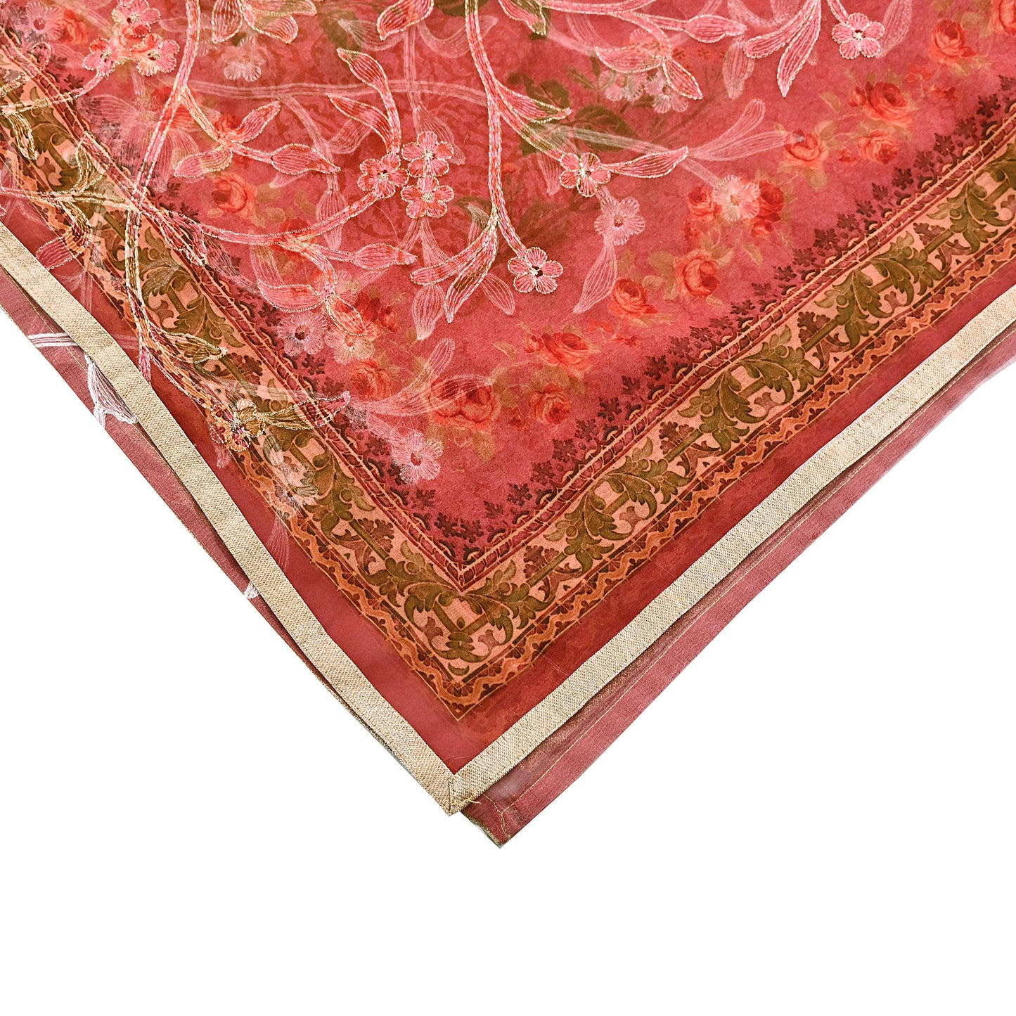 Indian Vintage Dupatta Brown & Pink Pure Georgette silk Long Stole Embroidered Scarves Stole Veil Wrap Sequins Zari