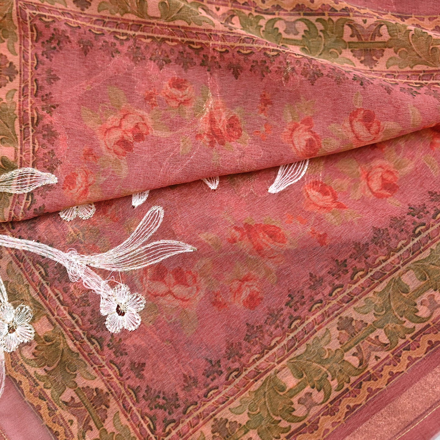 Indian Vintage Dupatta Brown & Pink Pure Georgette silk Long Stole Embroidered Scarves Stole Veil Wrap Sequins Zari