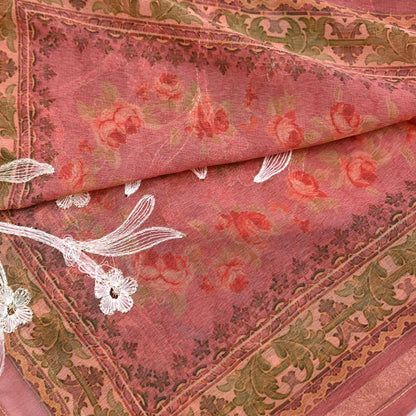Indian Vintage Dupatta Brown & Pink Pure Georgette silk Long Stole Embroidered Scarves Stole Veil Wrap Sequins Zari