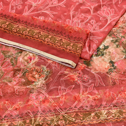 Indian Vintage Dupatta Brown & Pink Pure Georgette silk Long Stole Embroidered Scarves Stole Veil Wrap Sequins Zari