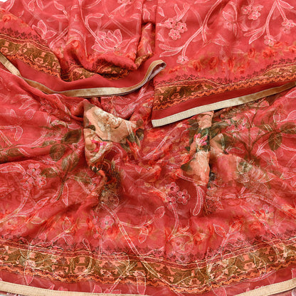 Indian Vintage Dupatta Brown & Pink Pure Georgette silk Long Stole Embroidered Scarves Stole Veil Wrap Sequins Zari