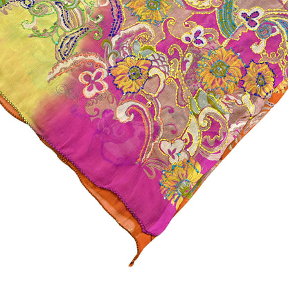 Indian Vintage Dupatta Long Stole Hand Embroidered kantha stole Georgette Scarves Veil Wrap Soft Floral Sequins
