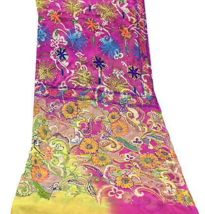 Indian Vintage Dupatta Long Stole Hand Embroidered kantha stole Georgette Scarves Veil Wrap Soft Floral Sequins