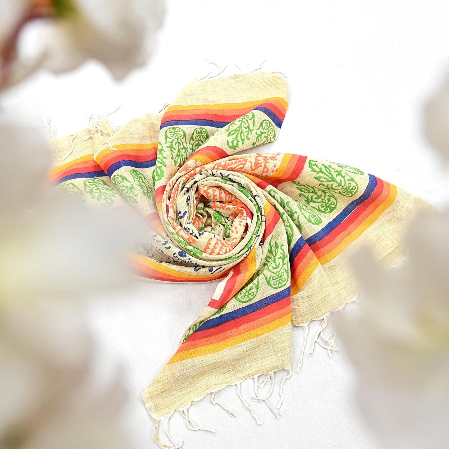 Indian Vintage Beige Dupatta 100% Pure Cotton Printed Long Stole Scarves Soft Veil Hijab Floral Design Boho Fabric For Dress