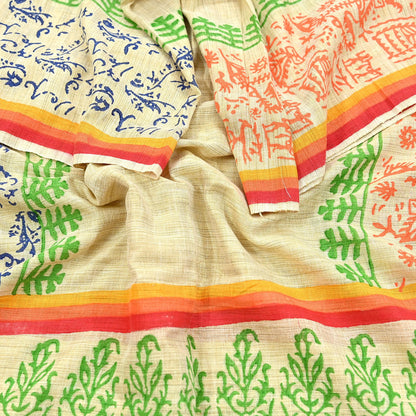 Indian Vintage Beige Dupatta 100% Pure Cotton Printed Long Stole Scarves Soft Veil Hijab Floral Design Boho Fabric For Dress