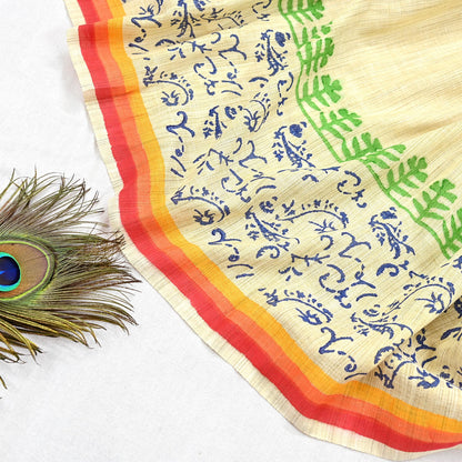 Indian Vintage Beige Dupatta 100% Pure Cotton Printed Long Stole Scarves Soft Veil Hijab Floral Design Boho Fabric For Dress