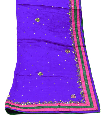 Indian Vintage Purple Dupatta Pure Silk Long Stole Hand Embroidered Scarves Floral Design Stole Veil Wrap Sequins