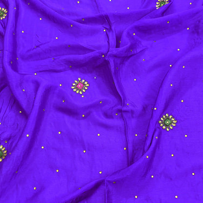 Indian Vintage Purple Dupatta Pure Silk Long Stole Hand Embroidered Scarves Floral Design Stole Veil Wrap Sequins