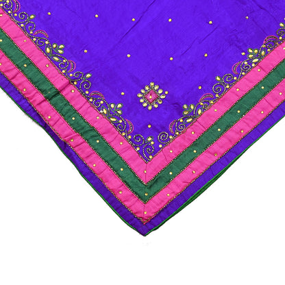 Indian Vintage Purple Dupatta Pure Silk Long Stole Hand Embroidered Scarves Floral Design Stole Veil Wrap Sequins