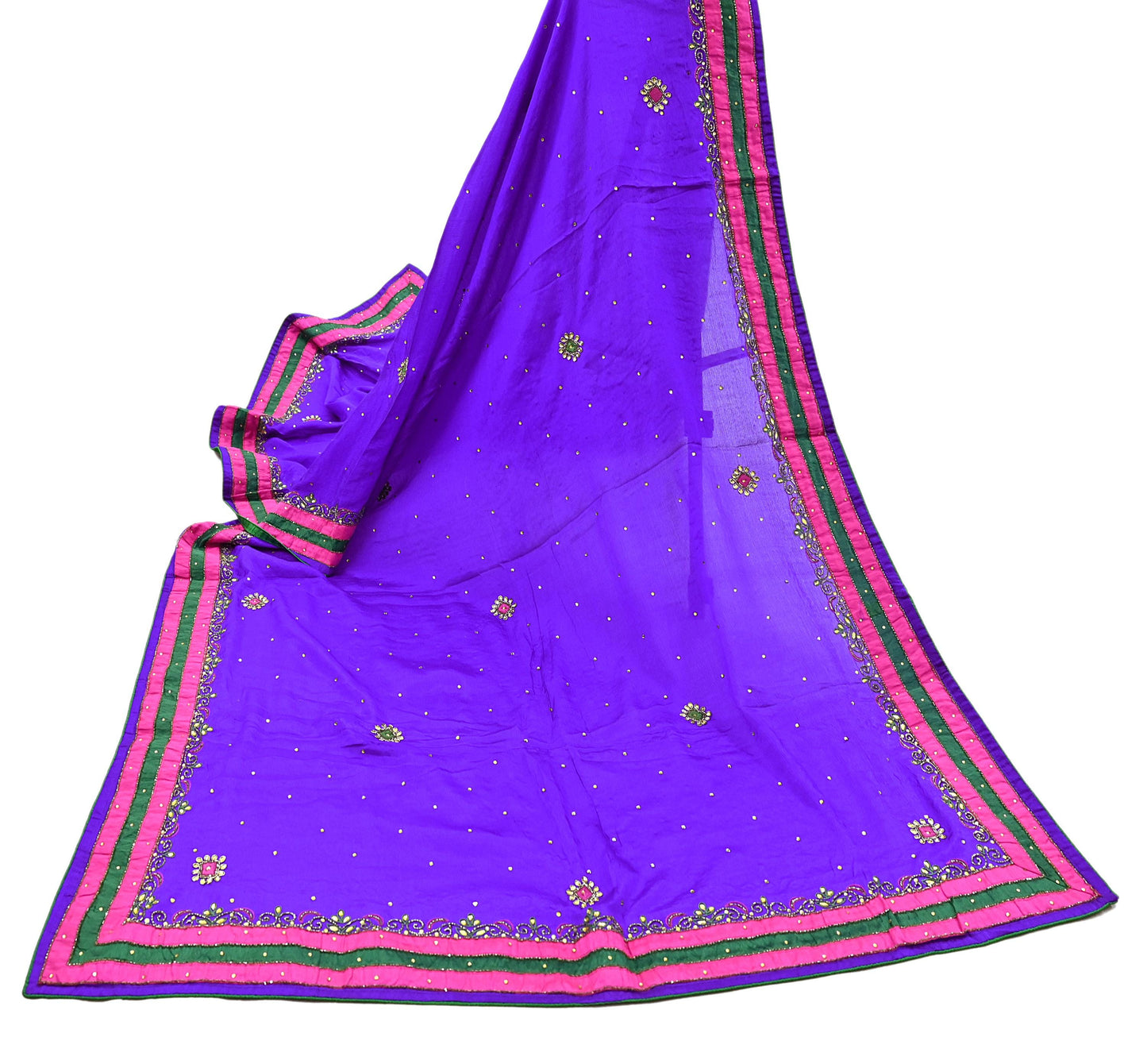 Indian Vintage Purple Dupatta Pure Silk Long Stole Hand Embroidered Scarves Floral Design Stole Veil Wrap Sequins