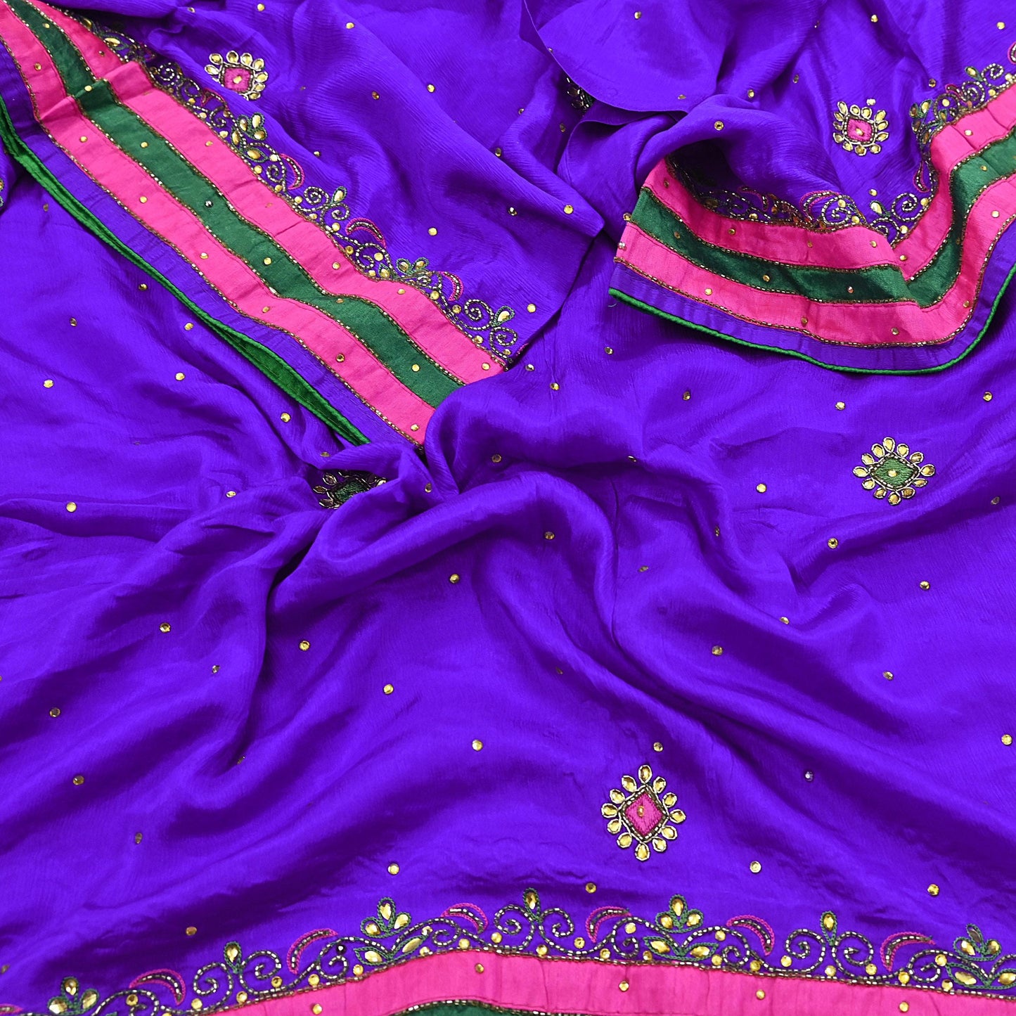 Indian Vintage Purple Dupatta Pure Silk Long Stole Hand Embroidered Scarves Floral Design Stole Veil Wrap Sequins