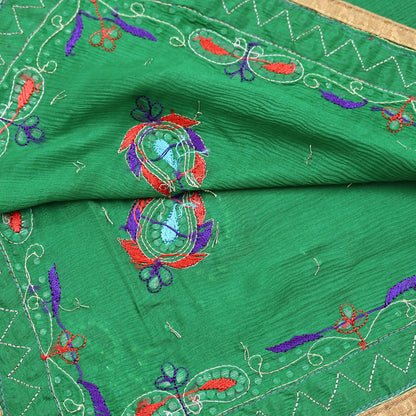 Indian Vintage Green Dupatta Pure Silk Long Stole Hand Embroidered Scarves Floral Design Stole Veil Wrap Sequins