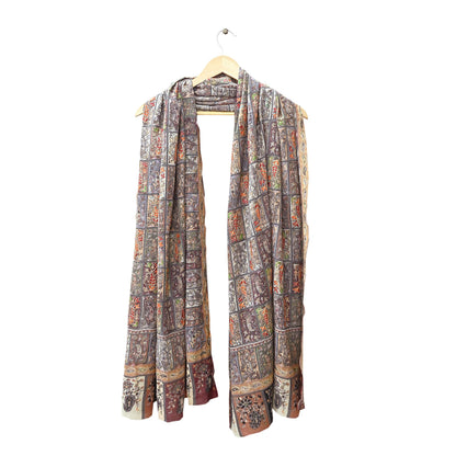Indian Vintage Multi Pure Fine Wool Shawl Handmade Ari work Long Throw Stole Warm Stole Paisley Design