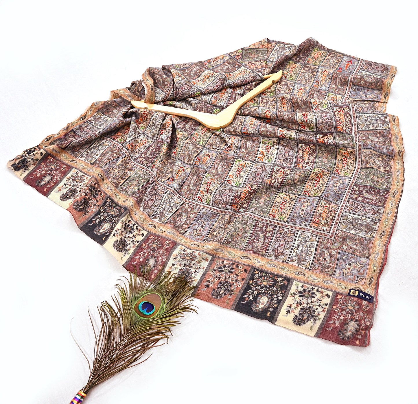 Indian Vintage Multi Pure Fine Wool Shawl Handmade Ari work Long Throw Stole Warm Stole Paisley Design