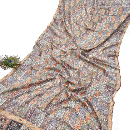 Indian Vintage Multi Pure Fine Wool Shawl Handmade Ari work Long Throw Stole Warm Stole Paisley Design