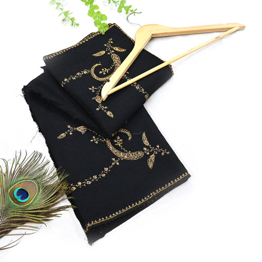 Indian Vintage Black Shawl Pure Woolen Handmade Suzani Long Throw Stole Warm Floral Design Soft Cozy