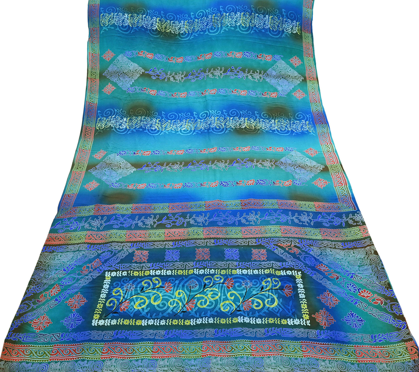 Indian Vintage Sari Green & Blue Pure Crepe Silk Printed Sarees 5yd Sewing Soft Craft Fabric Wrap Dress Making Crafting Quilting Upcycle