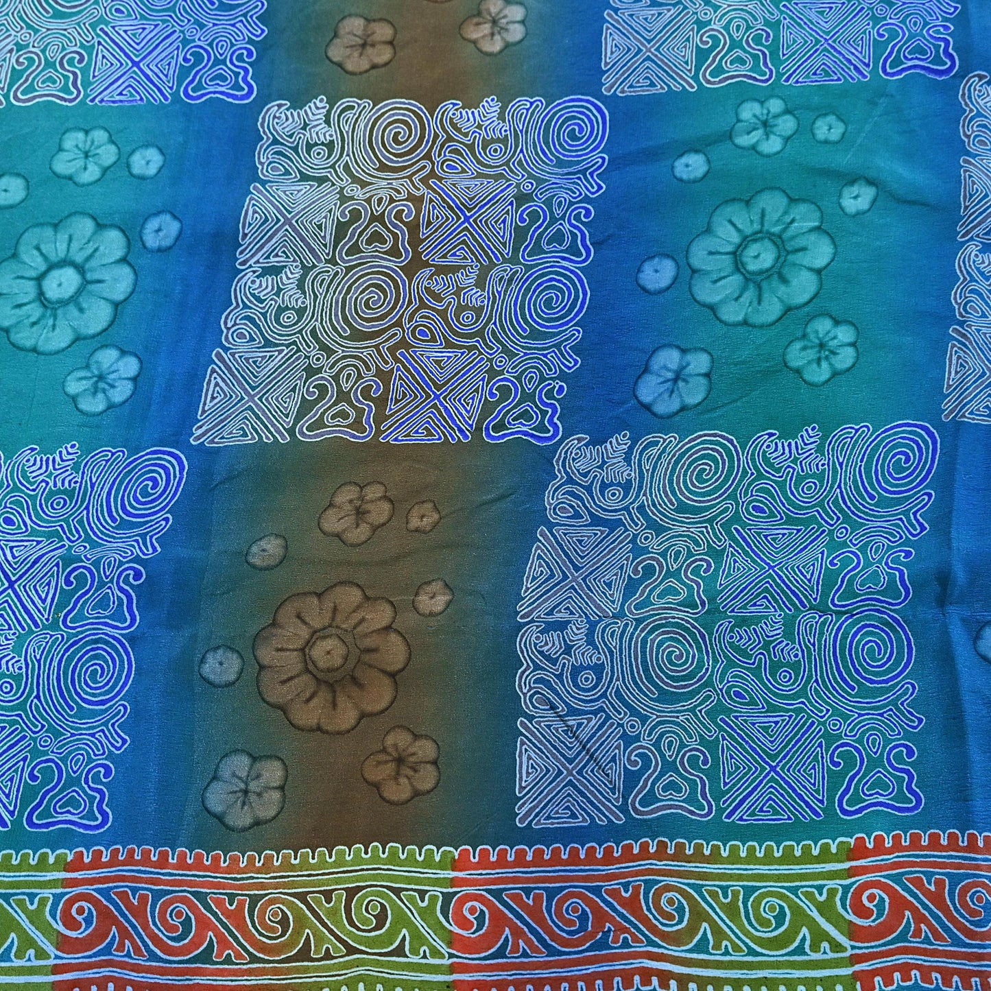 Indian Vintage Sari Green & Blue Pure Crepe Silk Printed Sarees 5yd Sewing Soft Craft Fabric Wrap Dress Making Crafting Quilting Upcycle