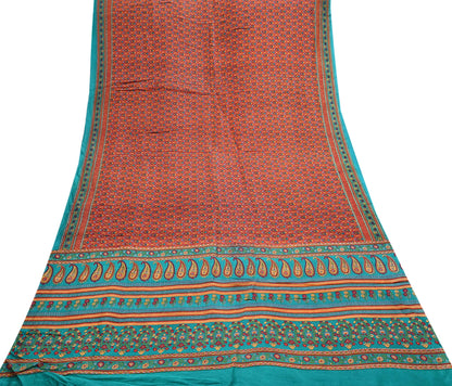 Indian Vintage Sari Green & Red 100% Pure Silk Printed Sarees 5yd Craft Fabric Sewing Soft Dress Making Floral Quilting Crafting Upcycle