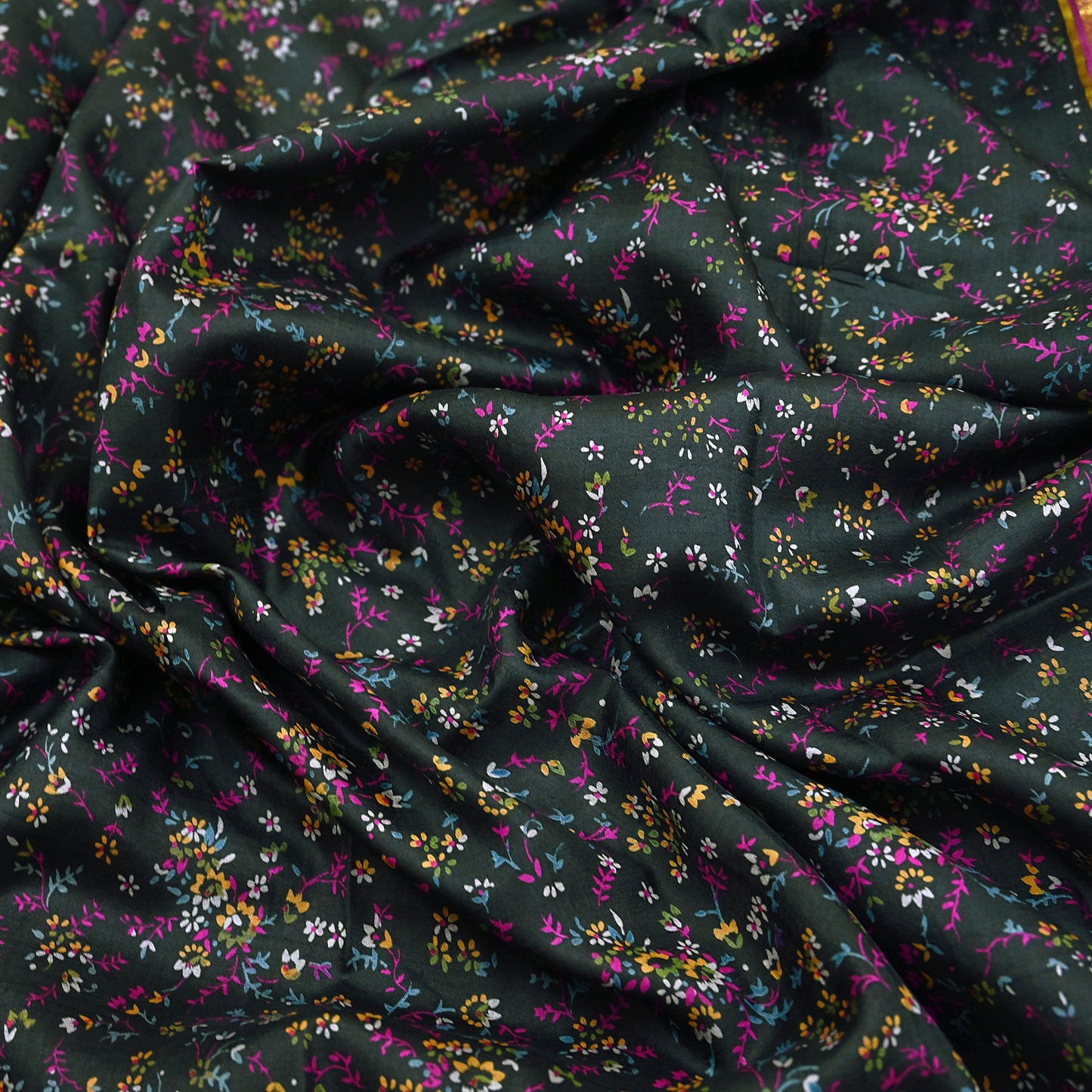 Vintage Black & Purple Pure Silk Saree Indian Printed Silk Fabric 5 Yards Boho Craft Material for Sewing, Quilting, Dressmaking, Upcycling
