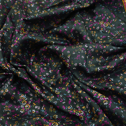 Vintage Black & Purple Pure Silk Saree Indian Printed Silk Fabric 5 Yards Boho Craft Material for Sewing, Quilting, Dressmaking, Upcycling
