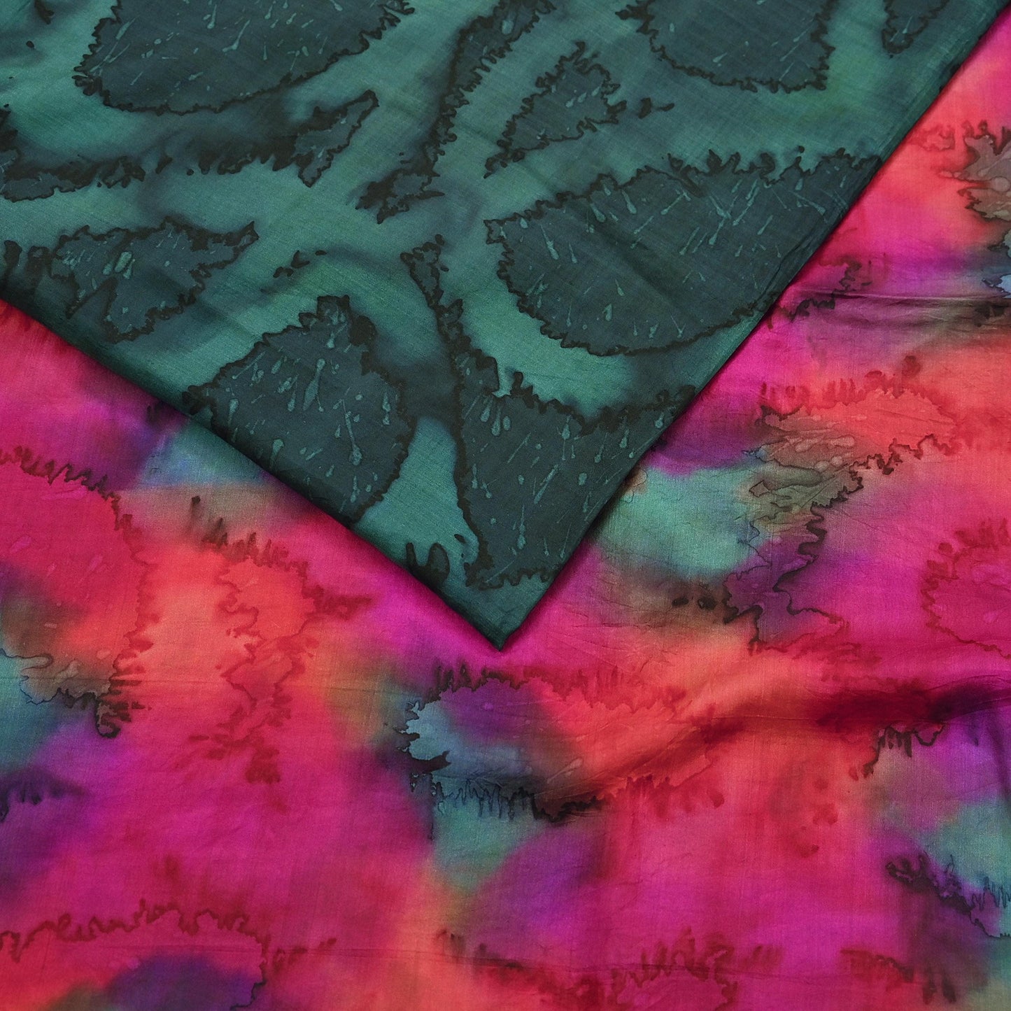 Indian Vintage Sari Green & Multi Pure Silk Printed Tie-Dye Saree Fabric 6yd Sewing Floral Craft Zari Border