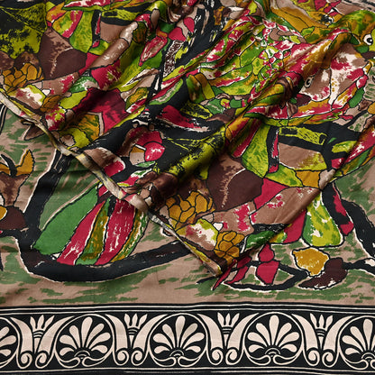 Indian Vintage Multi Saree Pure Satin Silk Premium Printed Sari Craft Fabric 6yd Sewing Abstract Soft Dress Making For Crafting Quilting