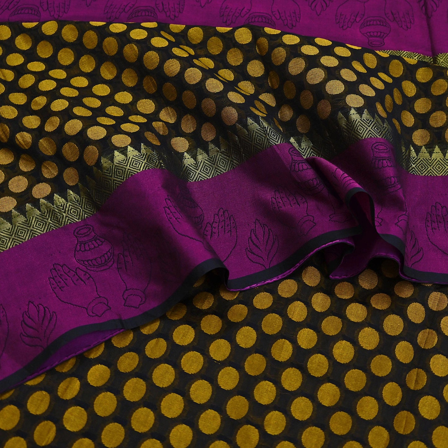 Indian Vintage Black Saree Artificial Silk Hand woven Sari Craft Fabric 5Yd Sewing Stripes Dress making Crafting Quilting Fringes