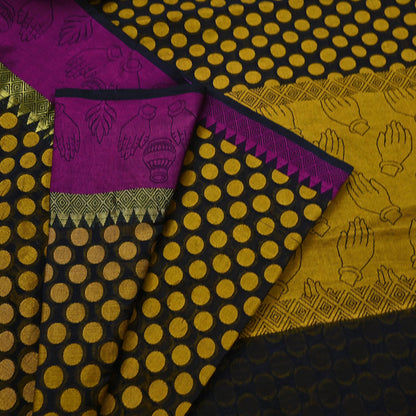 Indian Vintage Black Saree Artificial Silk Hand woven Sari Craft Fabric 5Yd Sewing Stripes Dress making Crafting Quilting Fringes