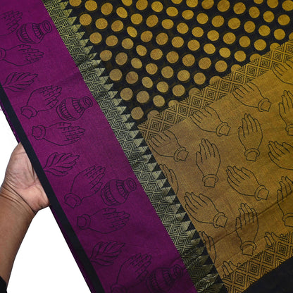 Indian Vintage Black Saree Artificial Silk Hand woven Sari Craft Fabric 5Yd Sewing Stripes Dress making Crafting Quilting Fringes